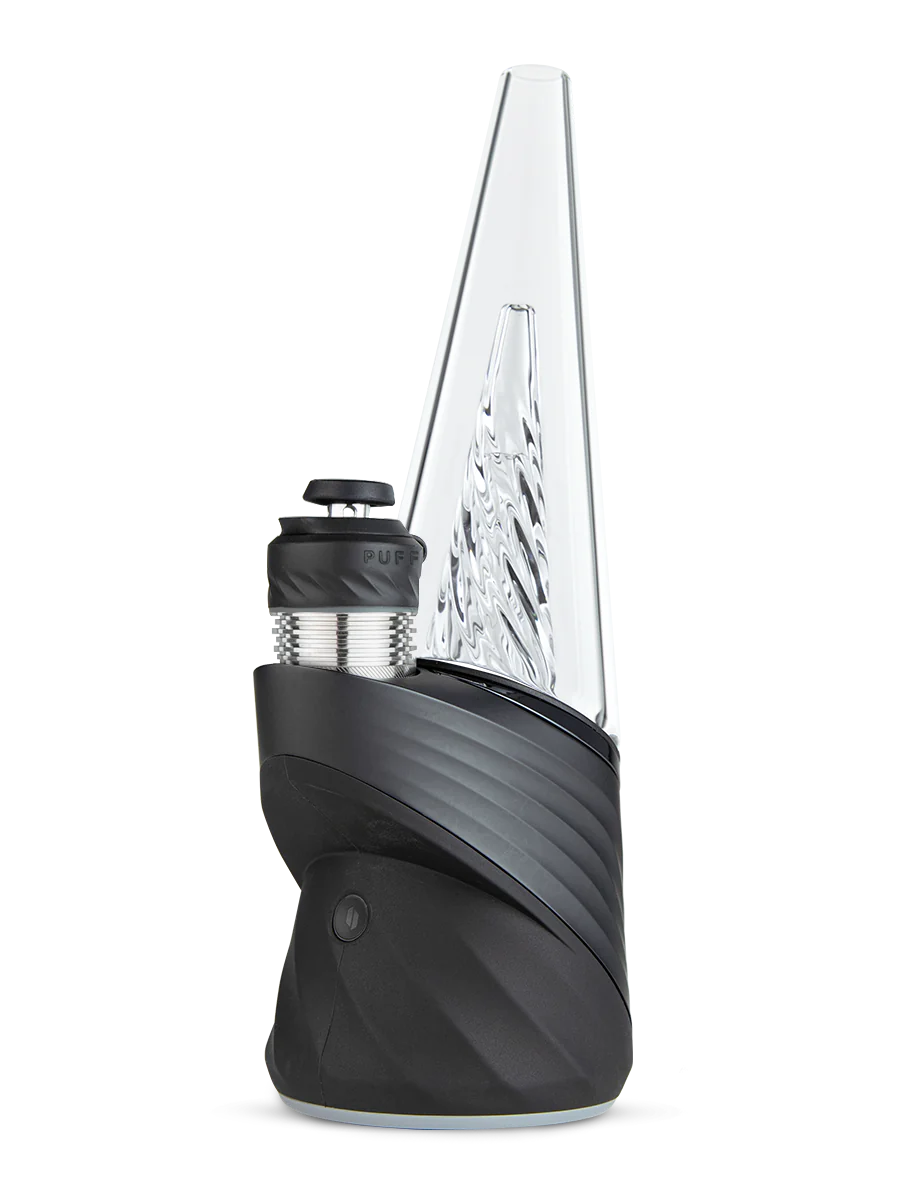 Black and clear Puffco Peak Pro on a white background