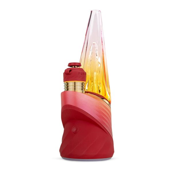 Red and gold Puffco Peak Pro on a white background