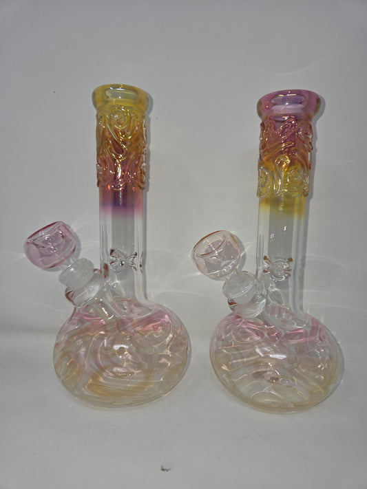8" 32x4 Clear Gold/Silver Fumed Bell Bottom Beakers