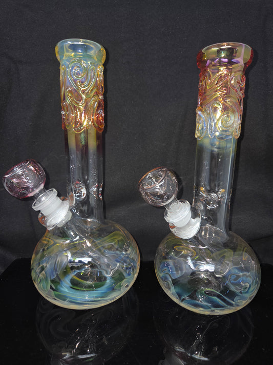 8" 32x4 Clear Gold/Silver Fumed Bell Bottom Beakers