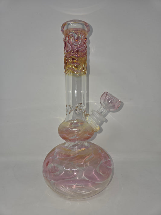 10" 32x4 Clear Gold/Silver Fumed Double Bub Beaker