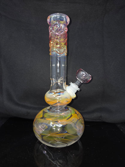 10" 32x4 Clear Gold/Silver Fumed Double Bub Beaker