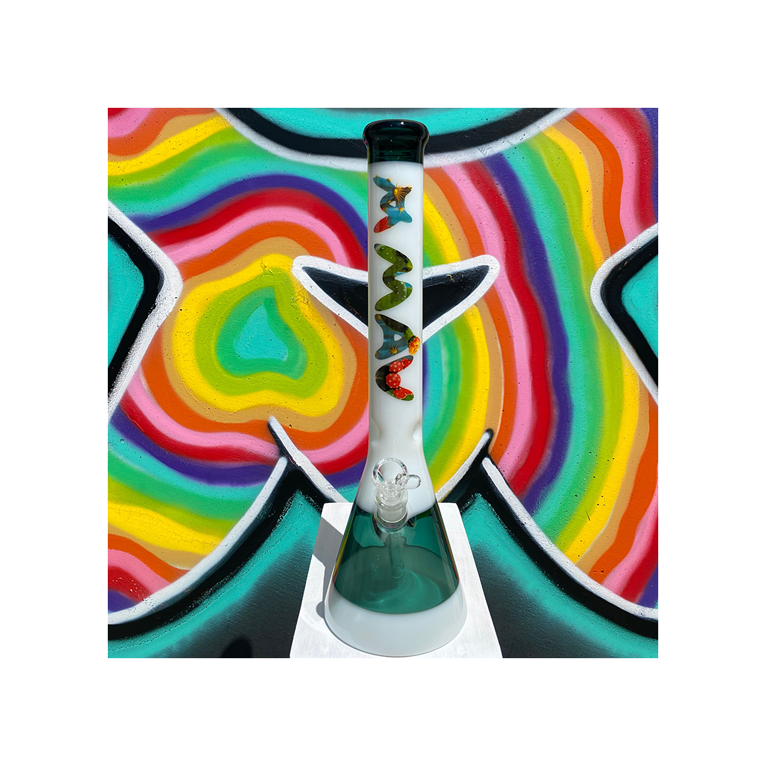 18" Cactus Teal & White Beaker Bong