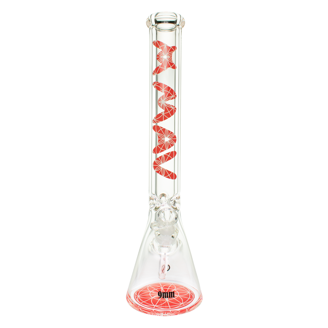 18" X 9mm Red Mandala Beaker Bong